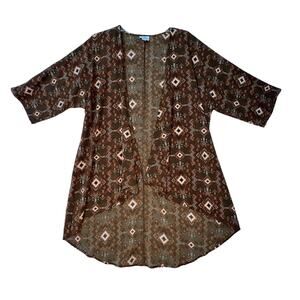 LULAROE Womens Small Brown Tribal Print Kimono Cardigan Short Sleeve